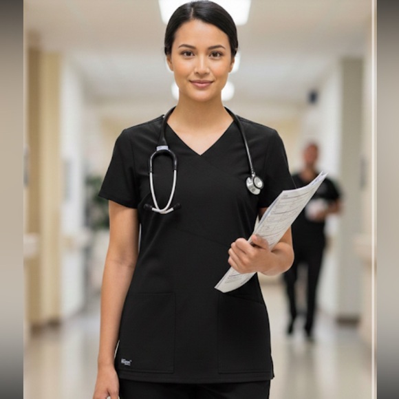 Barco Uniforms Tops - Grey’s Anatomy Signature Scrub Top Small Black Soft Stretch 3 Pocket